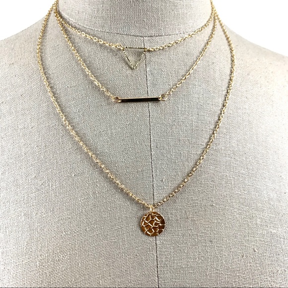 NEW 14K gold plated triangle, bar & coin necklace - Picture 1 of 6